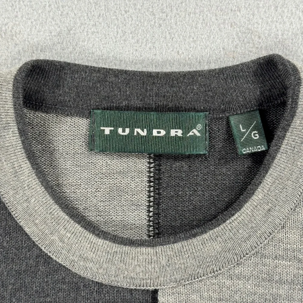 Tundra Sweater Geometric Colorblock Large Grey Black Merino Wool Canada Made